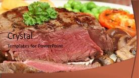  Presentation with peas - Presentation with rare fillet steak with chips peas mushrooms background and a red colored foreground