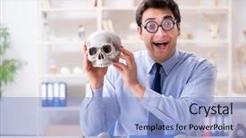  Presentation with human small intestine anatomy - Audience pleasing PPT layouts consisting of rare history - funny crazy professor studying human backdrop and a light blue colored foreground