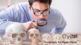  Presentation with professor - Slide deck featuring rare history - funny crazy professor studying human background and a soft green colored foreground