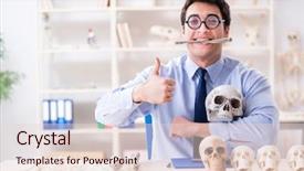  Presentation with human hip replacement xray anatomy - Slide deck with rare history - funny crazy professor studying human background and a lemonade colored foreground