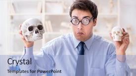  Presentation with human anatomy intubation - Cool new PPT layouts with rare history - funny crazy professor studying human backdrop and a light blue colored foreground