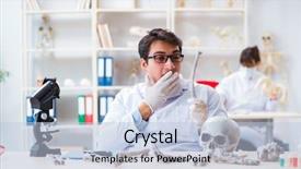  Presentation with professor - PPT theme featuring rare history - professor studying human skeleton background and a light blue colored foreground