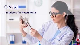  Presentation with archaeologist - Cool new PPT theme with rare history - young female archaeologist working backdrop and a sky blue colored foreground