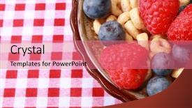  Presentation with checkered tablecloth - Cool new PPT theme with rasberries - berries with cereal and milk backdrop and a coral colored foreground