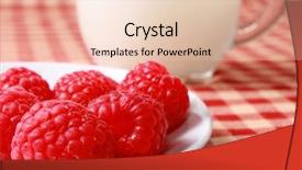  Presentation with checkered tablecloth - Theme with rasberries - berries with cereal and milk background and a lemonade colored foreground