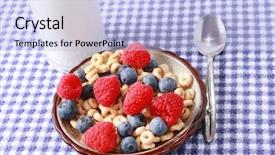  Presentation with breakfast cereal - Colorful PPT theme enhanced with rasberries - breakfast cereal with berries backdrop and a light blue colored foreground