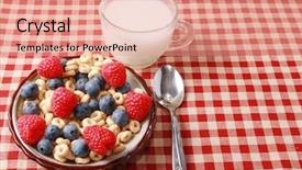 Presentation with breakfast cereal - Audience pleasing slide deck consisting of rasberries - breakfast cereal with berries backdrop and a coral colored foreground