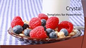  Presentation with breakfast cereal - PPT theme featuring rasberries - breakfast cereal with berries background and a light blue colored foreground