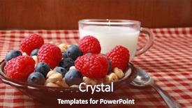  Presentation with breakfast cereal - Cool new presentation design with red check tablecloth - breakfast cereal with berries backdrop and a tawny brown colored foreground