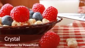  Presentation with checkered tablecloth - Theme with rasberries - breakfast of berries and milk background and a tawny brown colored foreground