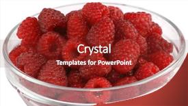  Presentation with glass - PPT theme consisting of rasberries - close up of ripe raspberries background and a  colored foreground