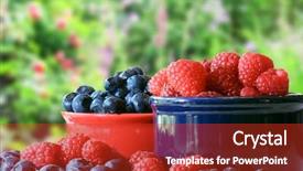  Presentation with water droplets - Colorful theme enhanced with rasberries - summer berries blueberries and raspberries backdrop and a  colored foreground