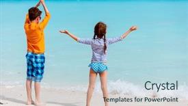  Presentation with summer camp diverse kids - Cool new presentation theme with rash guards for sun protection backdrop and a light blue colored foreground