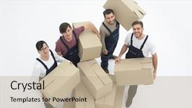  Presentation with men health work - Presentation theme having rasional - delivery men with cardboard boxes background and a mint green colored foreground