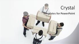  Presentation with disciplined agile delivery - Colorful slide set enhanced with rasional - delivery men with cardboard boxes backdrop and a white colored foreground