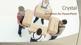  Presentation with boxes - Cool new slide deck with rasional - delivery men with cardboard boxes backdrop and a cream colored foreground