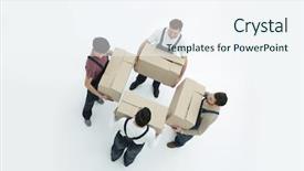  Presentation with delivery rider - Audience pleasing presentation design consisting of rasional - delivery men with cardboard boxes backdrop and a sky blue colored foreground