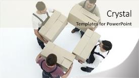  Presentation with boxes - Slides enhanced with rasional - delivery men with cardboard boxes background and a soft green colored foreground