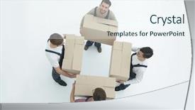  Presentation with boxes - Slides enhanced with rasional - delivery men with cardboard boxes background and a sky blue colored foreground