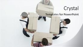  Presentation with pharmaceutical delivery - Presentation theme having rasional - delivery men with cardboard boxes background and a white colored foreground