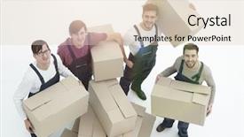  Presentation with boxes - Presentation having rasional - delivery men with cardboard boxes background and a lemonade colored foreground