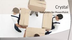  Presentation with boxes - PPT layouts enhanced with rasional - delivery men with cardboard boxes background and a lemonade colored foreground