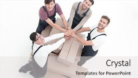  Presentation with college education happy smiling - Slide set enhanced with rasional - happy smiling movers carrying boxes background and a light gray colored foreground