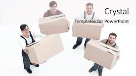  Presentation with boxes - Colorful theme enhanced with rasional - young movers holding boxes isolated backdrop and a white colored foreground