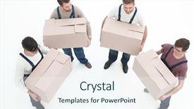  Presentation with young athletes box jumping - Beautiful theme featuring rasional - young movers holding boxes isolated backdrop and a sky blue colored foreground