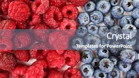  Presentation with blueberries - Theme consisting of raspberries and blueberries closeup background and a gray colored foreground