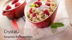 Presentation with healty - Slides having raspberries and yogurt healty food background and a  colored foreground