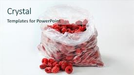  Presentation with plastic bag for umbrella - Cool new PPT theme with raspberries in clear plastic bag backdrop and a sky blue colored foreground