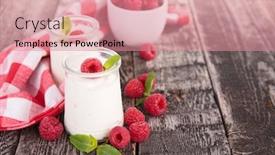  Presentation with yogurt - Presentation featuring raspberry and yogurt background and a coral colored foreground