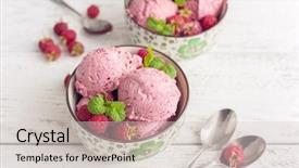  Presentation with ice cream - PPT theme enhanced with raspberry ice cream on wooden background and a lemonade colored foreground