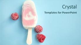  Presentation with yogurt - PPT theme enhanced with raspberry on a pale blue background and a sky blue colored foreground