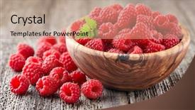  Presentation with wooden - Presentation theme featuring raspberry on a wooden background background and a coral colored foreground