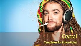  Presentation with music headphones - Slide set enhanced with rasta - portrait of a happy rastafarian background and a tawny brown colored foreground