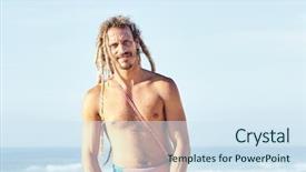  Presentation with surfing - Slide set having rasta - portrait of young adult shirtless background and a sky blue colored foreground