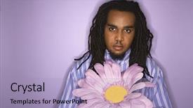  Presentation with african american - Colorful slide deck enhanced with rastafari - serious african-american mid-adult man holding backdrop and a light blue colored foreground