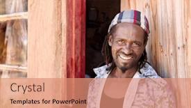  Presentation with house window - PPT theme enhanced with rastafarian-village-man-with-dreadlocks background and a coral colored foreground