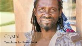  Presentation with house window - Presentation theme featuring rastafarian-village-man-with-dreadlocks background and a coral colored foreground
