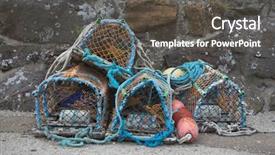  Presentation with blue orange - Audience pleasing presentation design consisting of 4 crab cages blue frame backdrop and a dark gray colored foreground