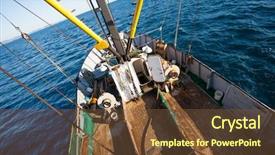 Presentation with sea fishing - Audience pleasing PPT theme consisting of small fishing seiner goes to fish in coastal waters sea of japan backdrop and a tawny brown colored foreground