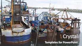  Presentation with fishing nets - Slides consisting of laft - stern of a fishing boat background and a sky blue colored foreground