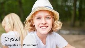  Presentation with straw - Amazing PPT layouts having rasuah - blond boy with straw hat backdrop and a  colored foreground