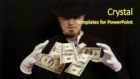  Presentation with magician - Presentation design consisting of rasuah - magician show with dollars banknote background and a wine colored foreground