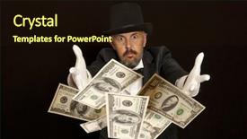  Presentation with magician - PPT theme with rasuah - magician show with dollars banknote background and a  colored foreground