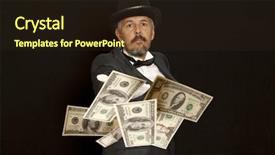  Presentation with show - Colorful presentation design enhanced with rasuah - magician show with dollars banknote backdrop and a  colored foreground