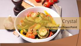  Presentation with ratatouille - Theme having ratatouille-fried-eggplant-bell-pepper background and a gold colored foreground