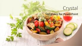 Presentation with ratatouille - Colorful PPT theme enhanced with ratatouille-fried-vegetable-with-rosemary backdrop and a blonde colored foreground